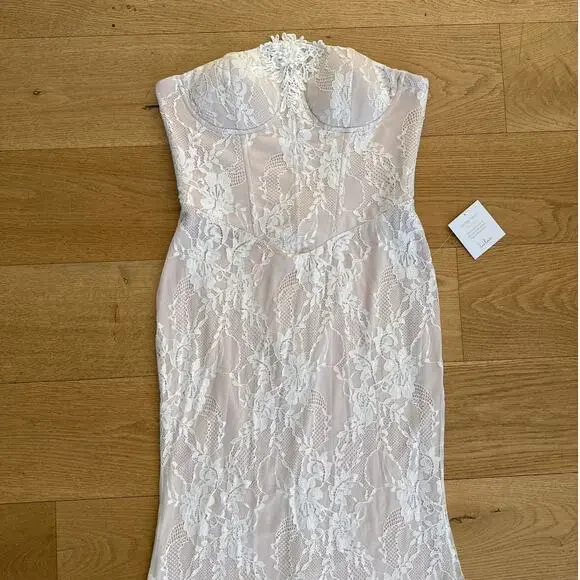 knee length dresses for ladies Valeria White Lace Strapless Bustier Maxi Dress  Endless